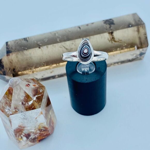 Lab Created Fordite (Detroit Agate Style) Sterling Silver Ring – Size 8 - Picture 1 of 5